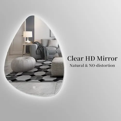 VENETIAN IMAGE Asymmetrical Style Wall Mounted Mirror, with Backlit Design, Illuminated Vanity Mirror,Three Colors with Dimmable and Antifog (50x65 CM)