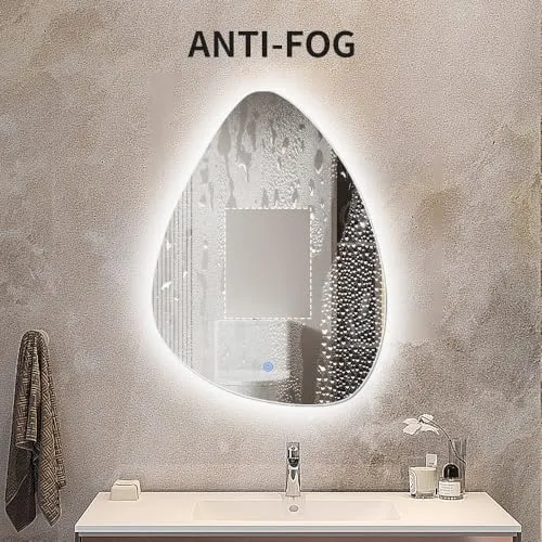 VENETIAN IMAGE Asymmetrical Style Wall Mounted Mirror, with Backlit Design, Illuminated Vanity Mirror,Three Colors with Dimmable and Antifog (50x65 CM)