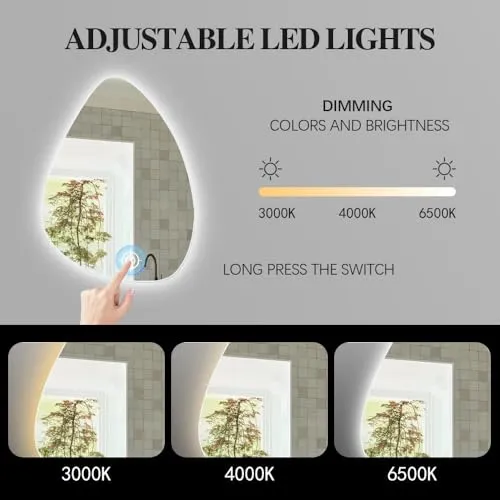 VENETIAN IMAGE Asymmetrical Style Wall Mounted Mirror, with Backlit Design, Illuminated Vanity Mirror,Three Colors with Dimmable and Antifog (50x65 CM)