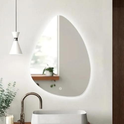 VENETIAN IMAGE Asymmetrical Style Wall Mounted Mirror, with Backlit Design, Illuminated Vanity Mirror,Three Colors with Dimmable and Antifog (50x65 CM)