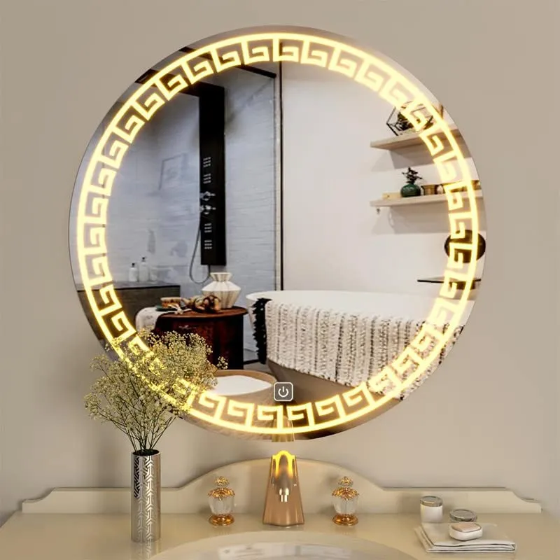 VENETIAN IMAGE Backlit Designer LED Bathroom Mirror Dimmable Wall Mounted Makeup Vanity Mirror Warm White 3000k Led Light Home Decor | Wash Basin Mirror for Wall (60 Cm Round, Framed)