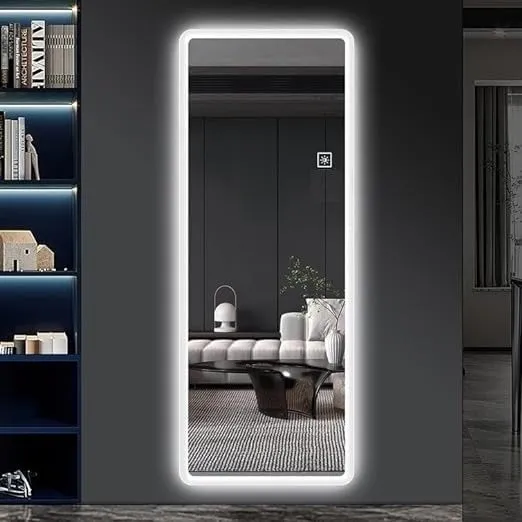 VENETIAN IMAGE Frameless Full Length Backlit LED Mirror, 63x22 Inches, 3 Color Modes, Modern Elegance for Makeup and Vanity