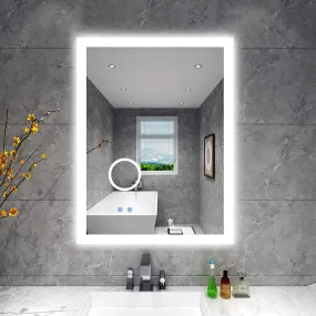 VENETIAN IMAGE LED Backlit Bathroom Mirror Makeup Anti-Fog Mirror with 3 Times Magnifier Dimmable Light with Triple Touch Switch Wall Mounted (Horizontal/Vertical) (32 x 24 Inch)