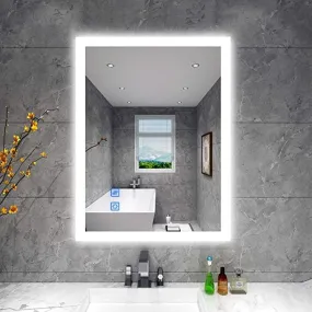 VENETIAN IMAGE LED Mirror 24x36 Inch Lighted Bathroom Mirror LED Vanity Mirror Adjustable 3-Colors White/Warm/Natural Light Antifog Dimmable Lights Makeup Mirrors (Horizontal/Vertical) 90x60 cm