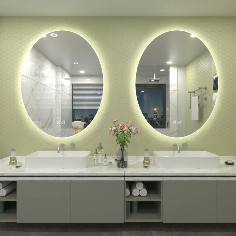 VENETIAN IMAGE Oval Shape Back Light Mirror for Bathroom,Vanity Purpose with Three Colors, Defogger and Dimmable Function. (20x28 inches)