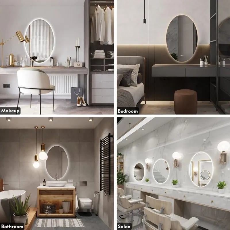 VENETIAN IMAGE Oval Shape Back Light Mirror for Bathroom,Vanity Purpose with Three Colors, Defogger and Dimmable Function. (20x28 inches)