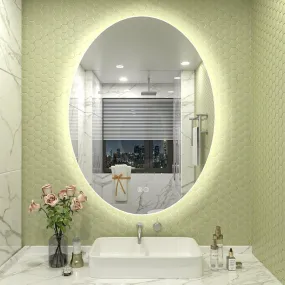 VENETIAN IMAGE Oval Shape Back Light Mirror for Bathroom,Vanity Purpose with Three Colors, Defogger and Dimmable Function. (20x28 inches)