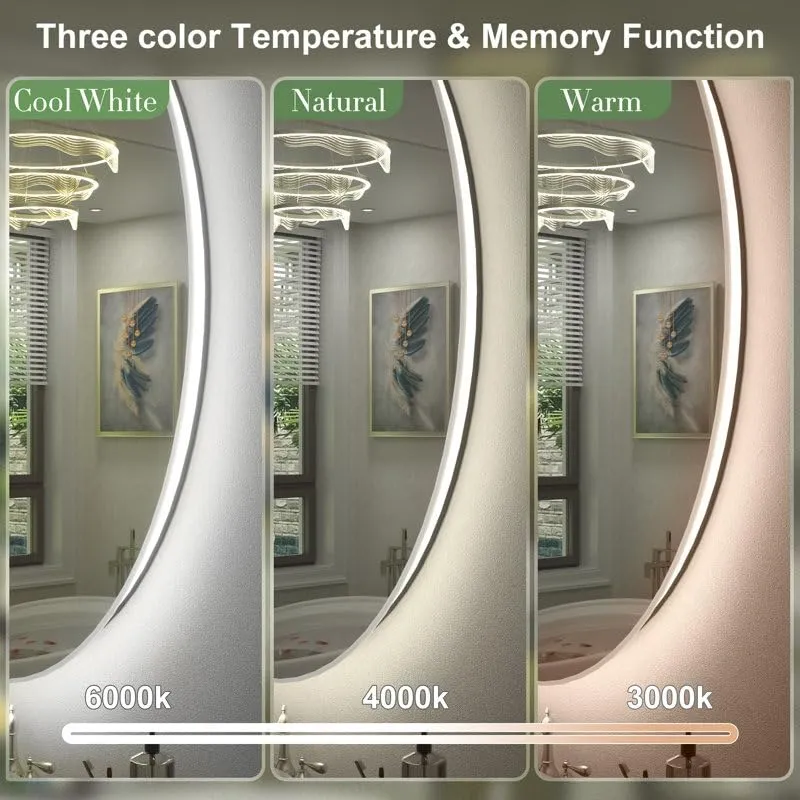 VENETIAN IMAGE Oval Shape Back Light Mirror for Bathroom,Vanity Purpose with Three Colors, Defogger and Dimmable Function. (20x28 inches)