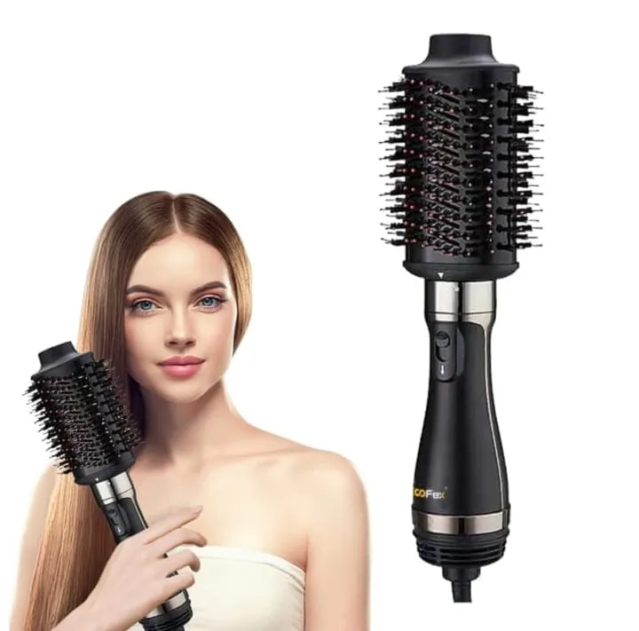 VIVID Professional Blow-dry Hot Air Heated Volumizer Hairdryer Brush,3 Adjustable Temperature,2 unique oval Brush Heads for mid to long hair, Anti-frizz Ceramic Barrel for Fast Drying and Styling.