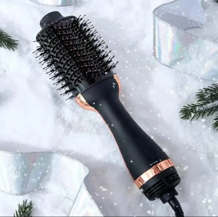 VIVID Professional Blow-dry Hot Air Heated Volumizer Hairdryer Brush,3 Adjustable Temperature,2 unique oval Brush Heads for mid to long hair, Anti-frizz Ceramic Barrel for Fast Drying and Styling.
