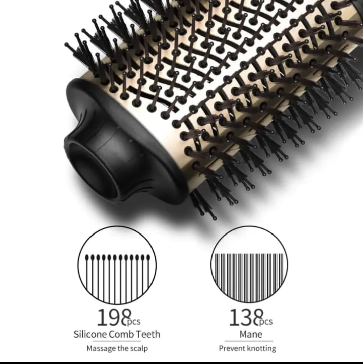 VIVID Professional Blow-dry Hot Air Heated Volumizer Hairdryer Brush,3 Adjustable Temperature,2 unique oval Brush Heads for mid to long hair, Anti-frizz Ceramic Barrel for Fast Drying and Styling.