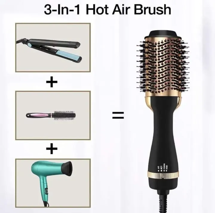 VIVID Professional Blow-dry Hot Air Heated Volumizer Hairdryer Brush,3 Adjustable Temperature,2 unique oval Brush Heads for mid to long hair, Anti-frizz Ceramic Barrel for Fast Drying and Styling.