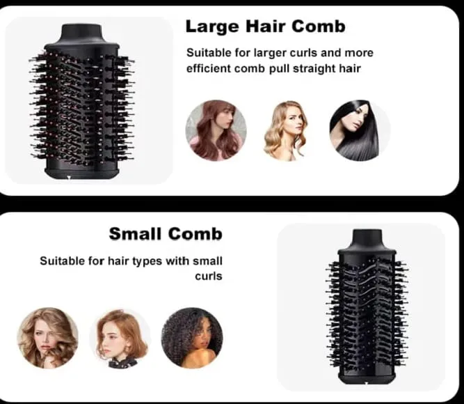 VIVID Professional Blow-dry Hot Air Heated Volumizer Hairdryer Brush,3 Adjustable Temperature,2 unique oval Brush Heads for mid to long hair, Anti-frizz Ceramic Barrel for Fast Drying and Styling.