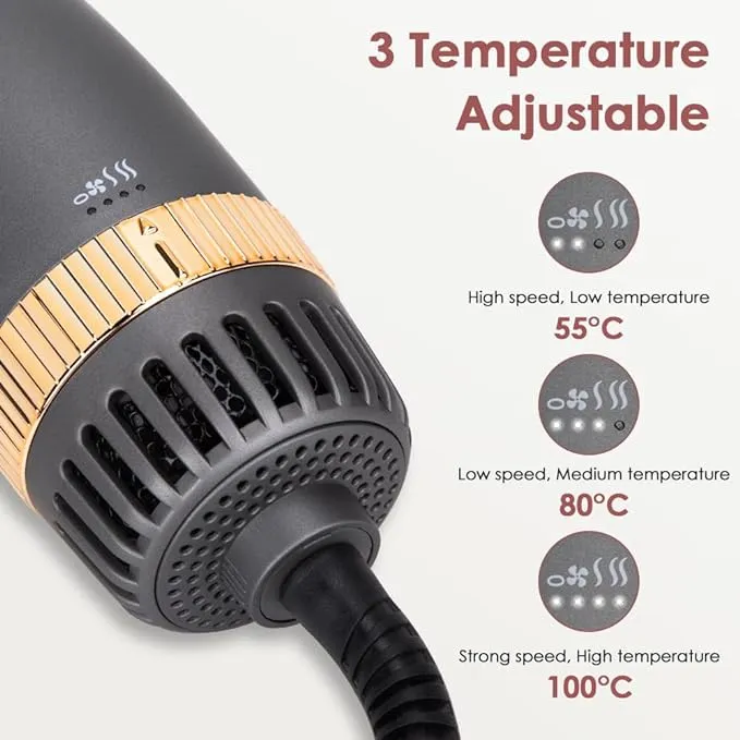 VIVID Professional Blow-dry Hot Air Heated Volumizer Hairdryer Brush,3 Adjustable Temperature,2 unique oval Brush Heads for mid to long hair, Anti-frizz Ceramic Barrel for Fast Drying and Styling.