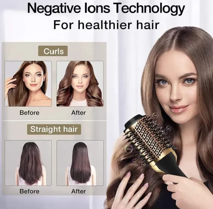 VIVID Professional Blow-dry Hot Air Heated Volumizer Hairdryer Brush,3 Adjustable Temperature,2 unique oval Brush Heads for mid to long hair, Anti-frizz Ceramic Barrel for Fast Drying and Styling.