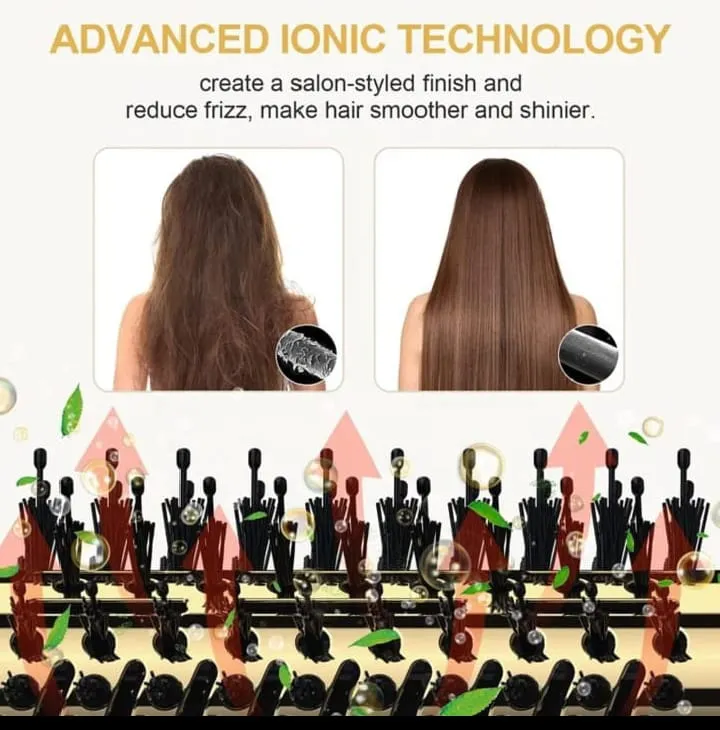 VIVID Professional Blow-dry Hot Air Heated Volumizer Hairdryer Brush,3 Adjustable Temperature,2 unique oval Brush Heads for mid to long hair, Anti-frizz Ceramic Barrel for Fast Drying and Styling.