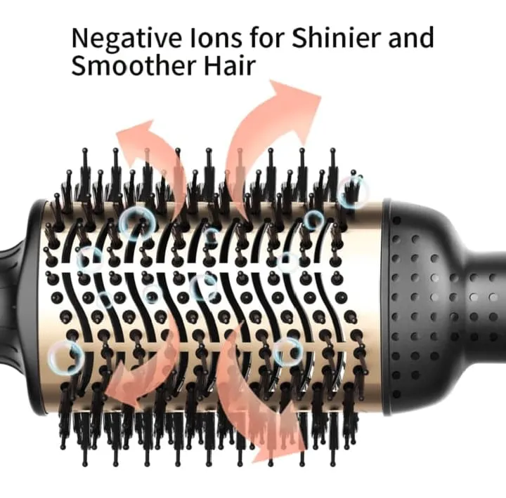 VIVID Professional Blow-dry Hot Air Heated Volumizer Hairdryer Brush,3 Adjustable Temperature,2 unique oval Brush Heads for mid to long hair, Anti-frizz Ceramic Barrel for Fast Drying and Styling.