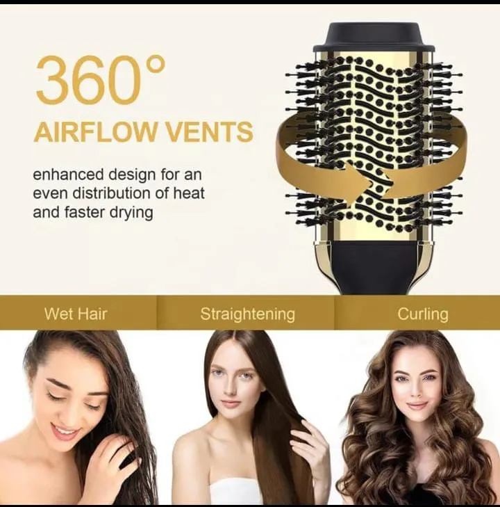 VIVID Professional Blow-dry Hot Air Heated Volumizer Hairdryer Brush,3 Adjustable Temperature,2 unique oval Brush Heads for mid to long hair, Anti-frizz Ceramic Barrel for Fast Drying and Styling.