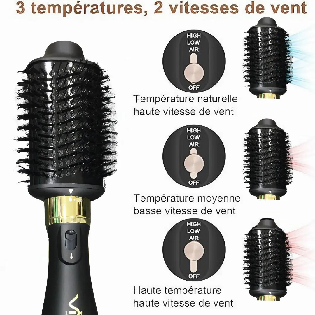 VIVID Professional Blow-dry Hot Air Heated Volumizer Hairdryer Brush,3 Adjustable Temperature,2 unique oval Brush Heads for mid to long hair, Anti-frizz Ceramic Barrel for Fast Drying and Styling.