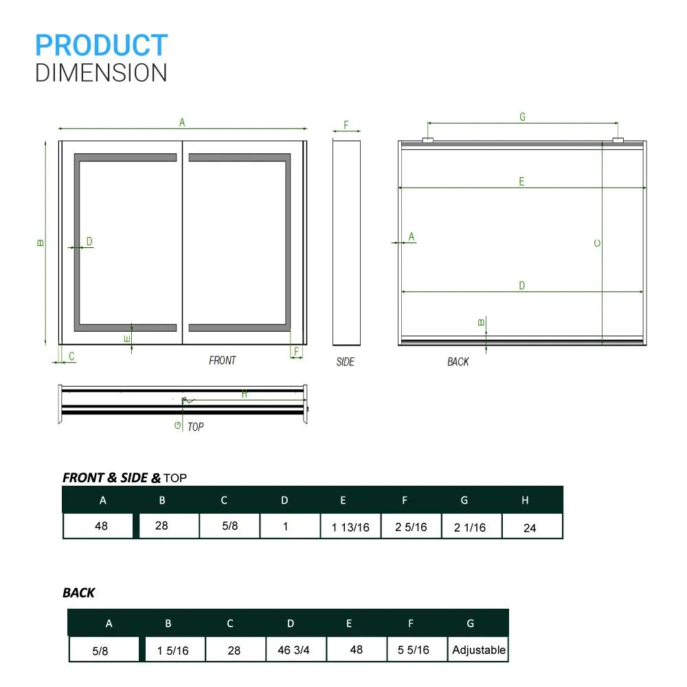 Wall Mounted LED Mirror Medicine Cabinets with On/Off Switch, Double Sided bathroom mirror cabinet