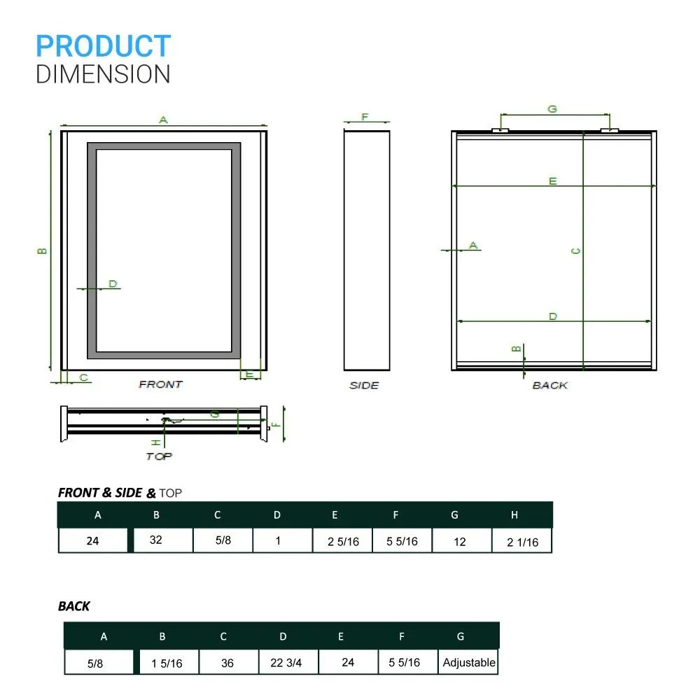 Wall Mounted LED Mirror Medicine Cabinets with On/Off Switch, Double Sided bathroom mirror cabinet