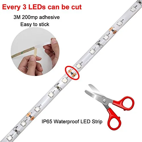 YGS-Tech 24 Watts UV Black Light LED Strip, 16.4FT/5M 3528 300LEDs 395nm-405nm Waterproof IP65 Blacklight Night Fishing Sterilization Implicitly Party with 12V 2A Power Supply