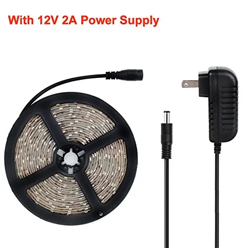YGS-Tech 24 Watts UV Black Light LED Strip, 16.4FT/5M 3528 300LEDs 395nm-405nm Waterproof IP65 Blacklight Night Fishing Sterilization Implicitly Party with 12V 2A Power Supply