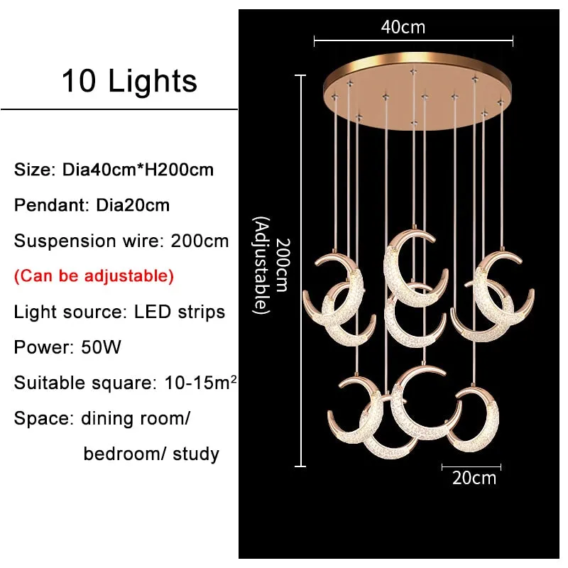 YLK Half-moon design led chandelier for staircase modern gold
