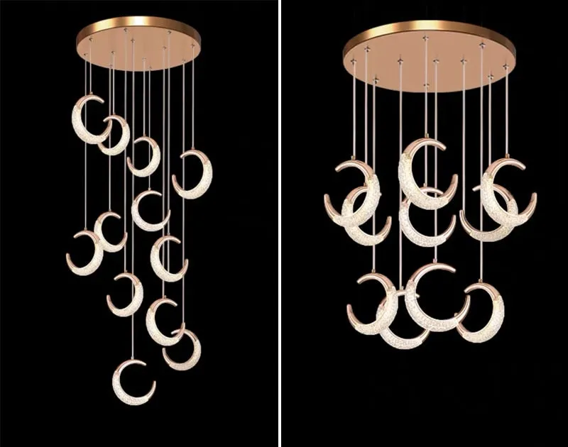 YLK Half-moon design led chandelier for staircase modern gold
