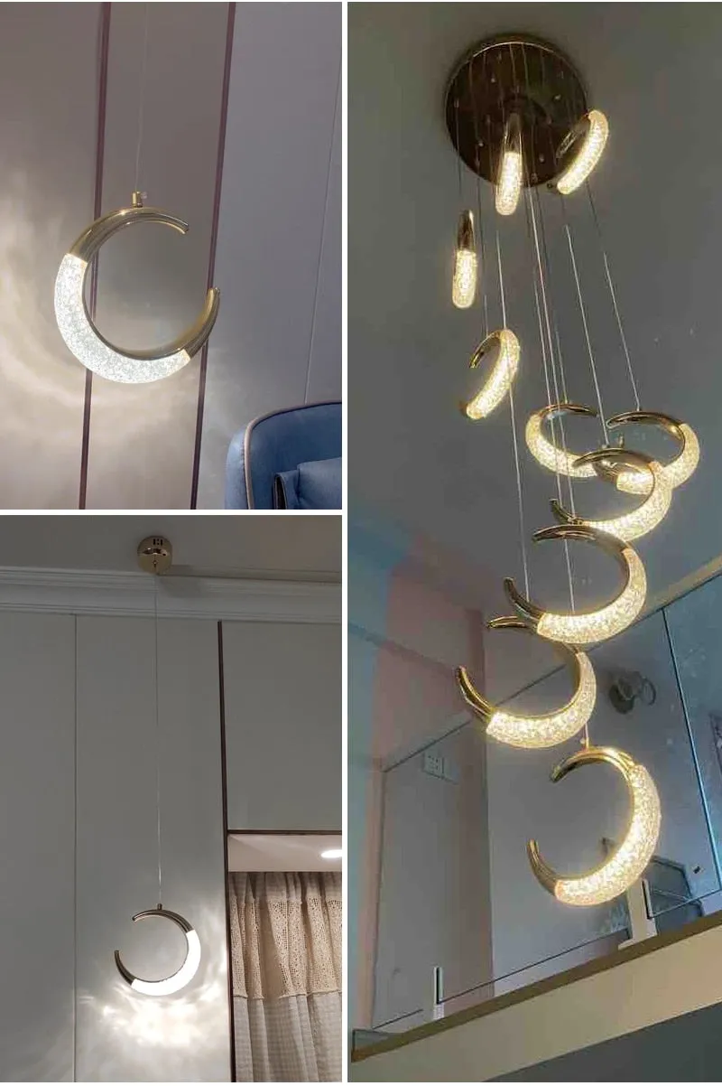 YLK Half-moon design led chandelier for staircase modern gold