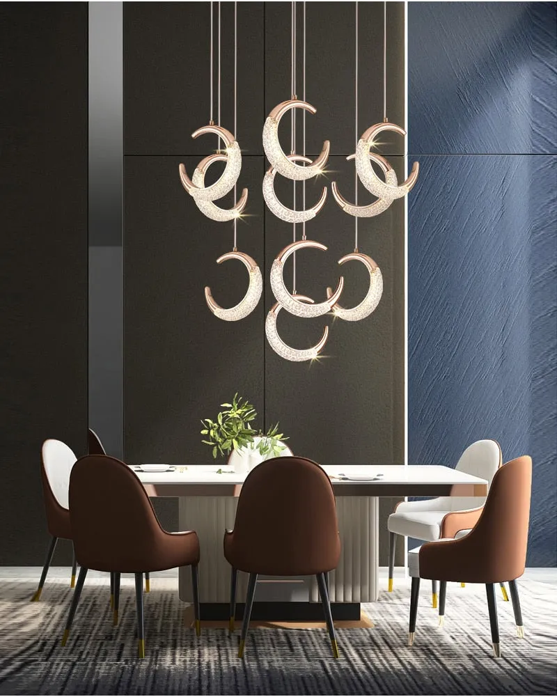 YLK Half-moon design led chandelier for staircase modern gold