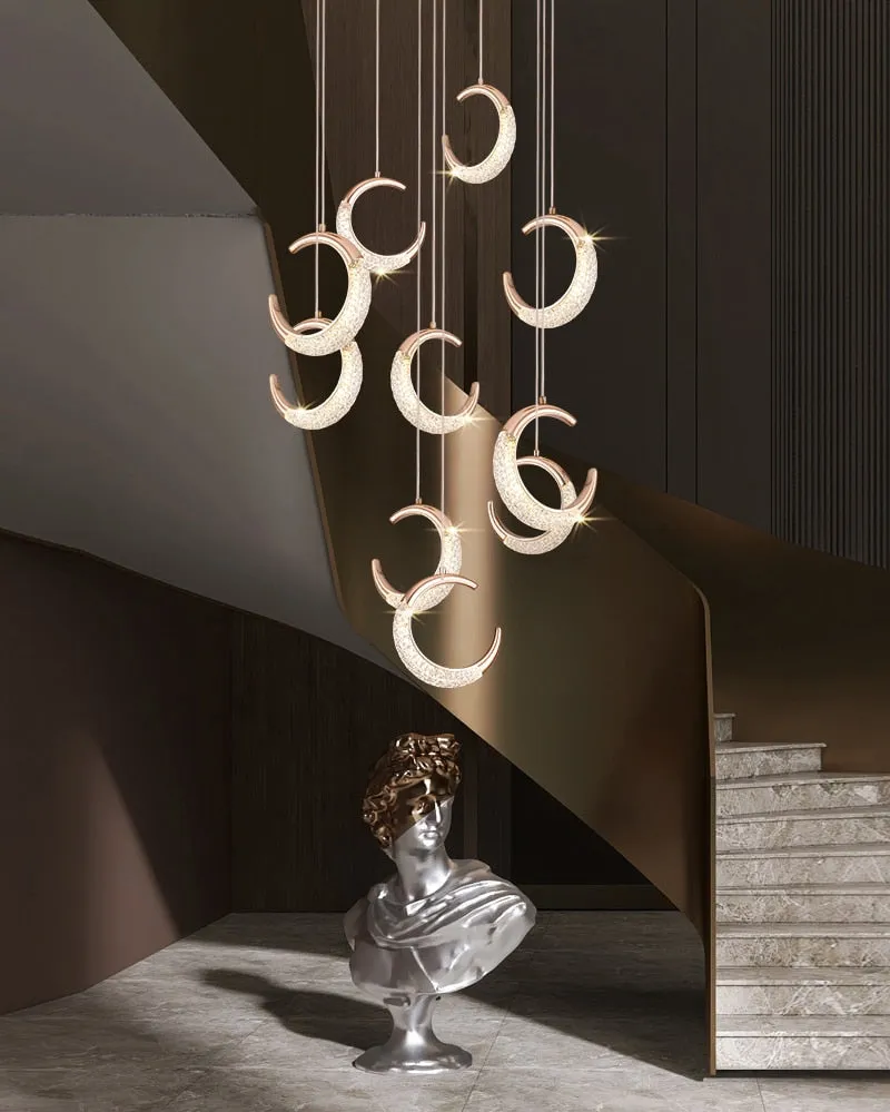YLK Half-moon design led chandelier for staircase modern gold