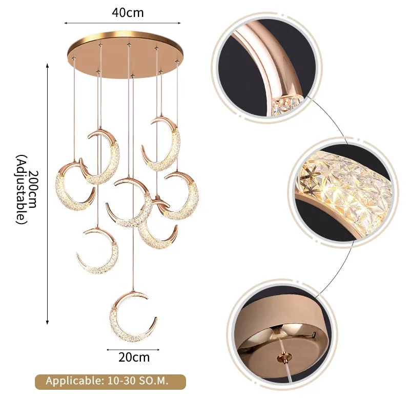 YLK Half-moon design led chandelier for staircase modern gold