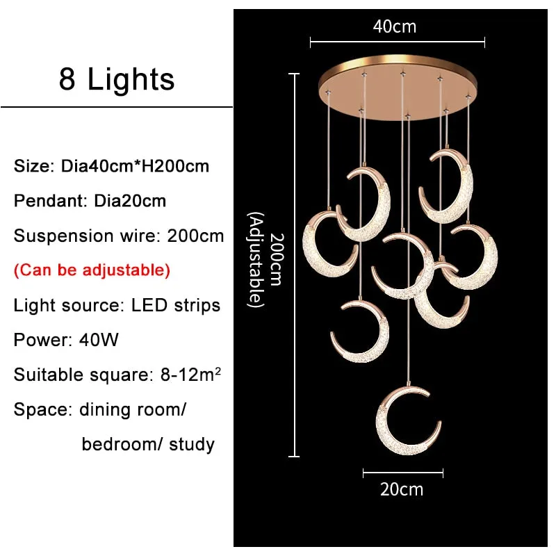 YLK Half-moon design led chandelier for staircase modern gold