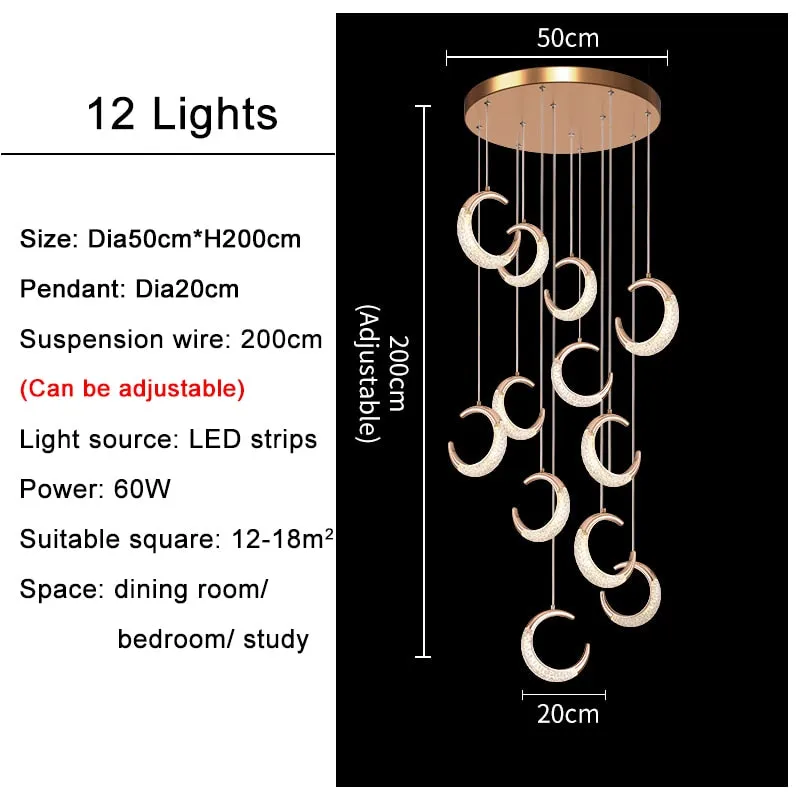 YLK Half-moon design led chandelier for staircase modern gold
