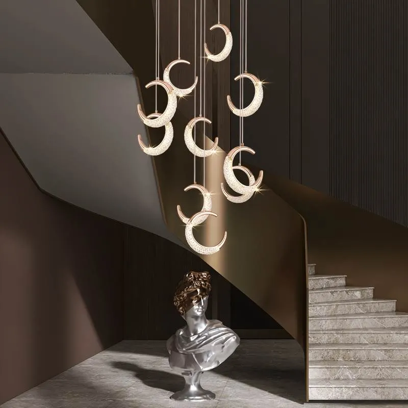 YLK Half-moon design led chandelier for staircase modern gold