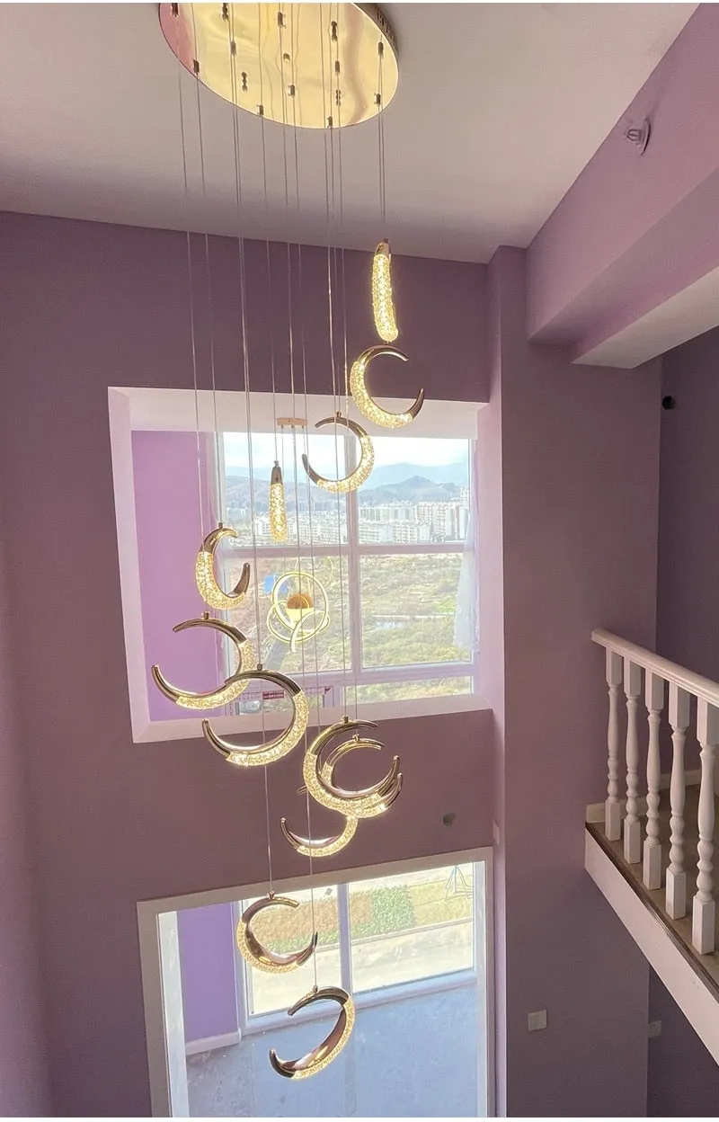 YLK Half-moon design led chandelier for staircase modern gold