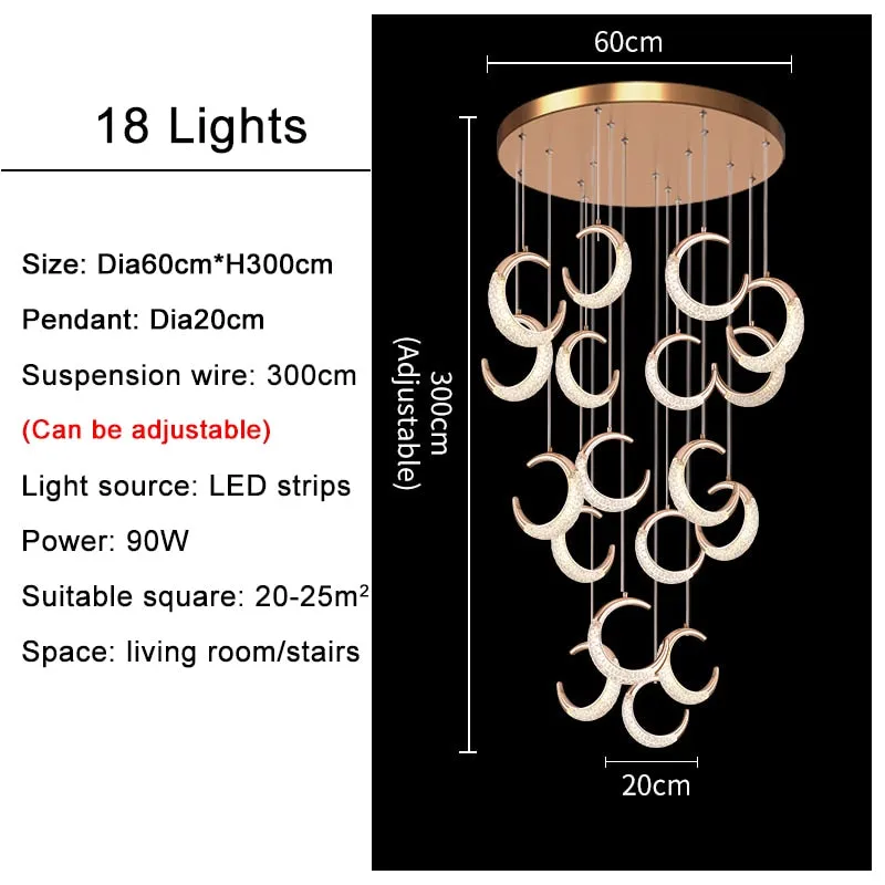 YLK Half-moon design led chandelier for staircase modern gold