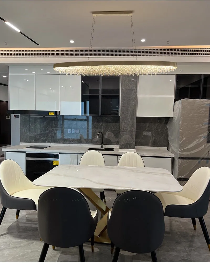 YLK Yasmine Luxury modern crystal chandelier oval design hanging brushed gold kitchen island