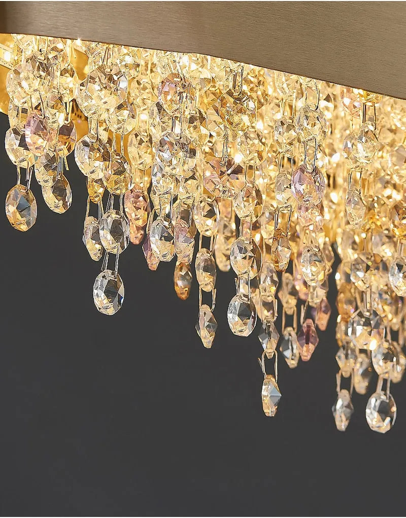 YLK Yasmine Luxury modern crystal chandelier oval design hanging brushed gold kitchen island