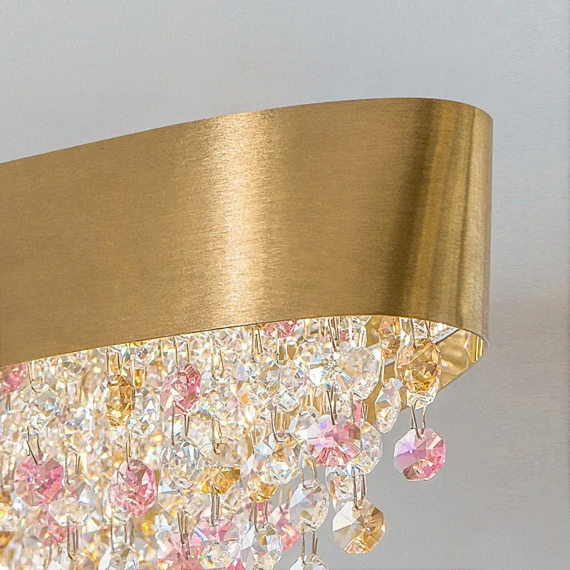 YLK Yasmine Luxury modern crystal chandelier oval design hanging brushed gold kitchen island