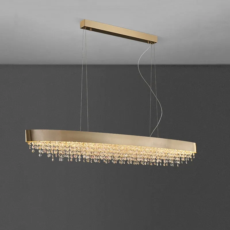 YLK Yasmine Luxury modern crystal chandelier oval design hanging brushed gold kitchen island