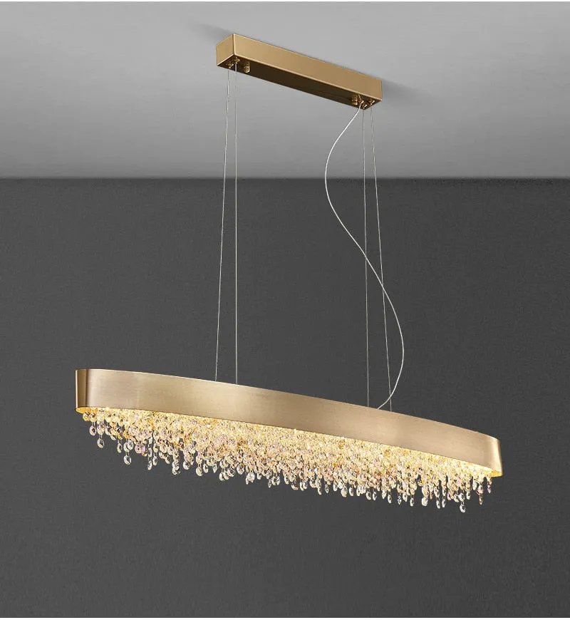 YLK Yasmine Luxury modern crystal chandelier oval design hanging brushed gold kitchen island
