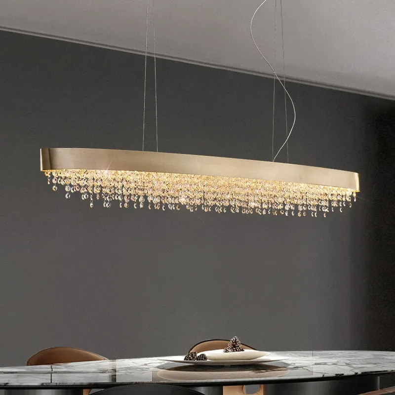 YLK Yasmine Luxury modern crystal chandelier oval design hanging brushed gold kitchen island