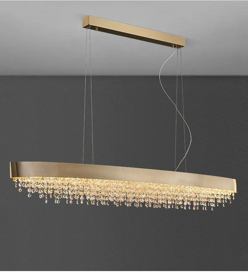 YLK Yasmine Luxury modern crystal chandelier oval design hanging brushed gold kitchen island