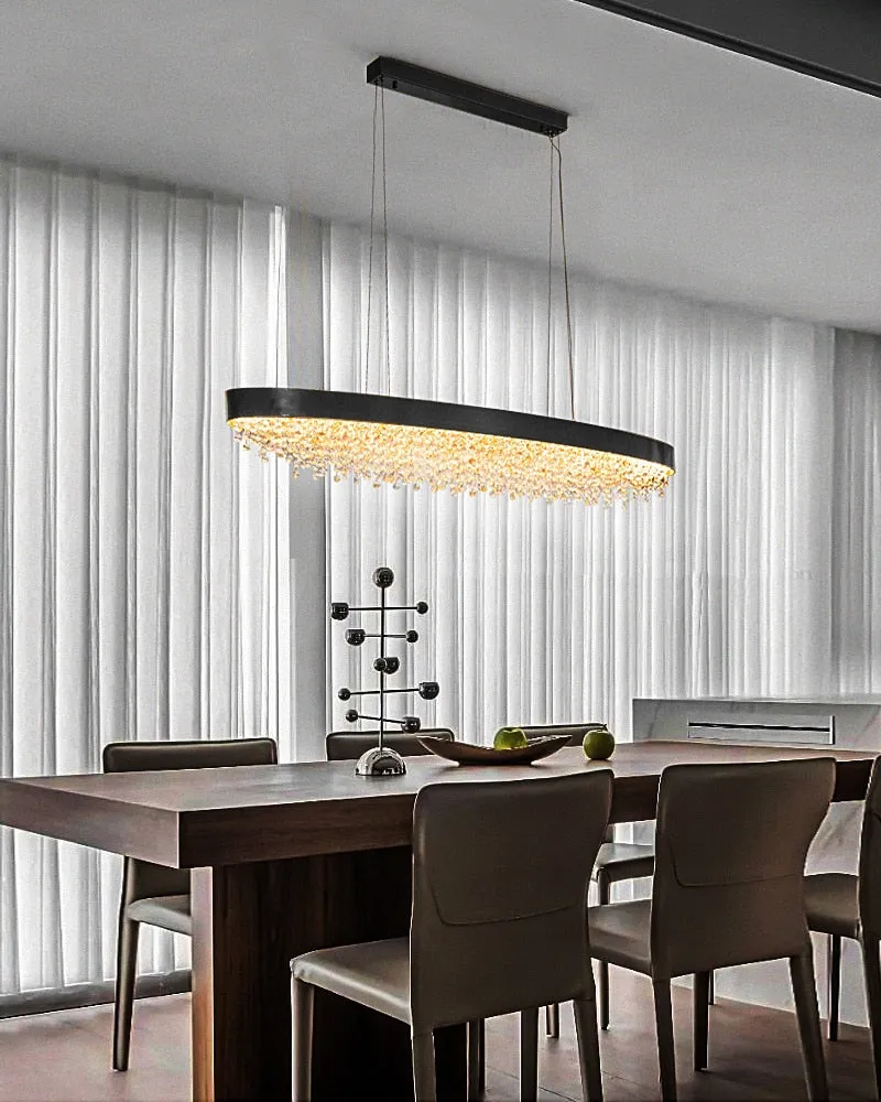 YLK Yasmine Luxury modern crystal chandelier oval design hanging brushed gold kitchen island