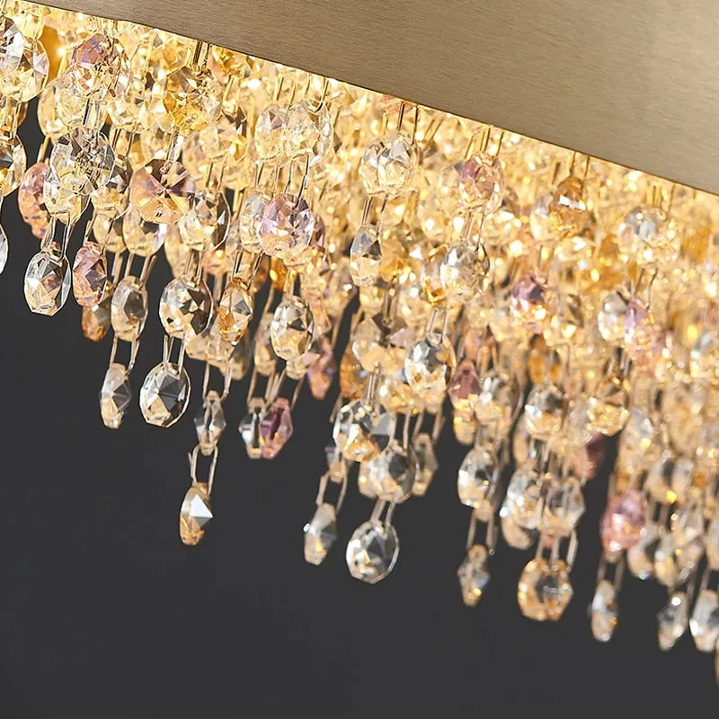 YLK Yasmine Luxury modern crystal chandelier oval design hanging brushed gold kitchen island