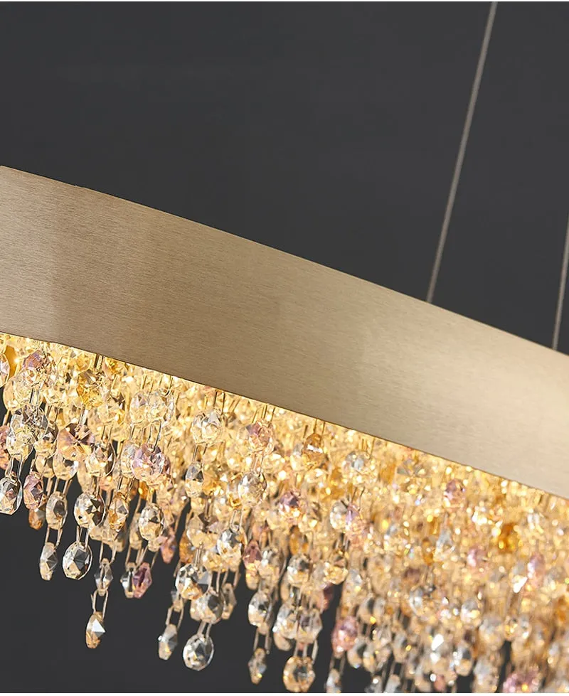 YLK Yasmine Luxury modern crystal chandelier oval design hanging brushed gold kitchen island