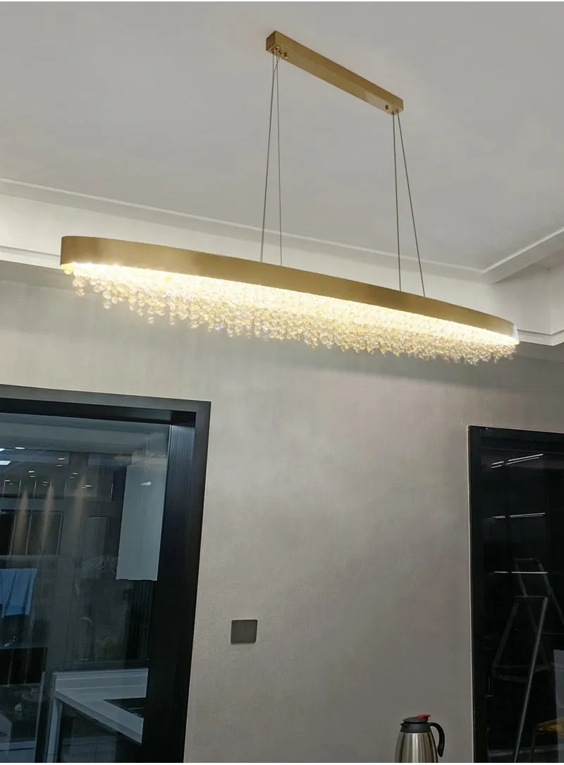 YLK Yasmine Luxury modern crystal chandelier oval design hanging brushed gold kitchen island