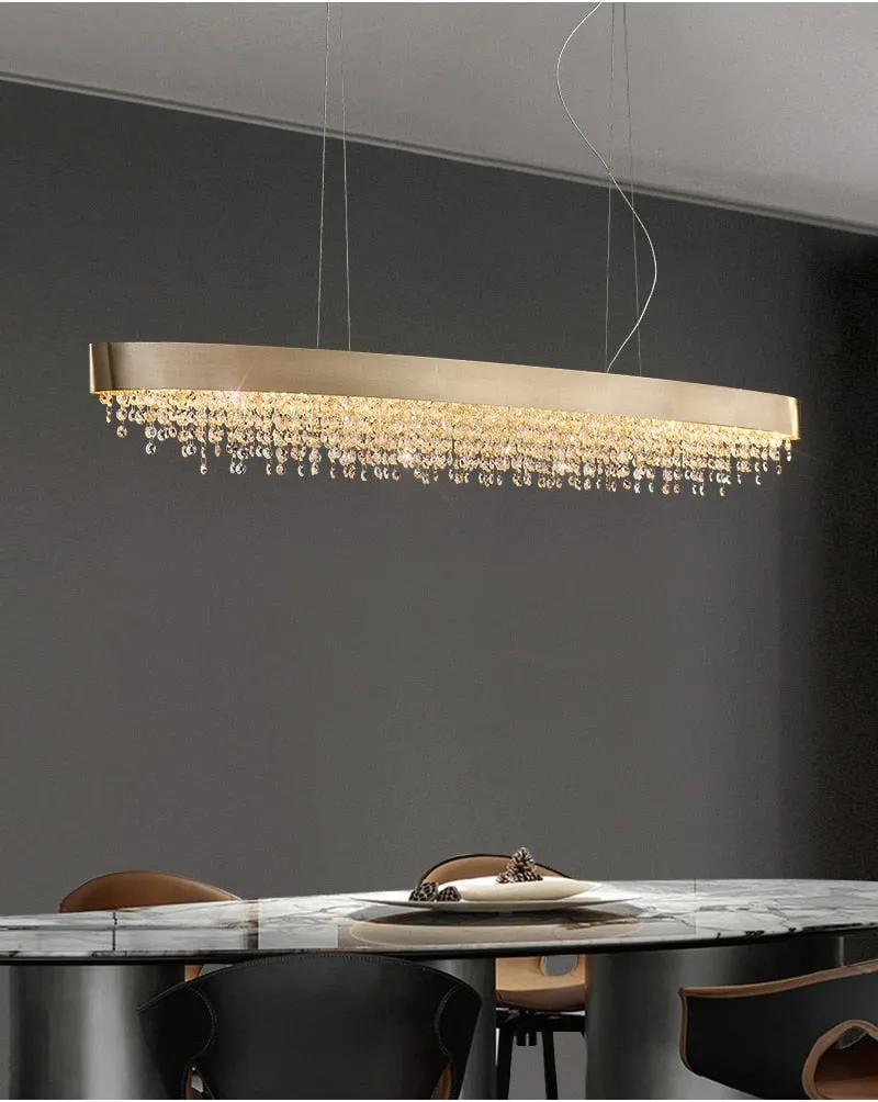 YLK Yasmine Luxury modern crystal chandelier oval design hanging brushed gold kitchen island